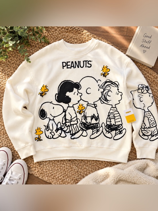 Peanuts Sweaters - Peanuts Snoopy Charlie Brown Woodstock Women’s Sweatshirt Size M NWT Cream